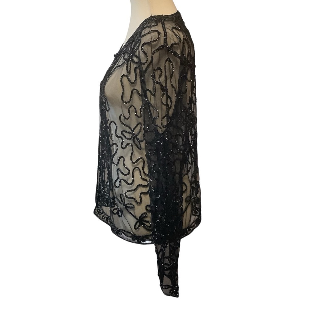 Dino Black Sheer Long Sleeve Blouse With Embossed design / Size L - Picture 2 of 13